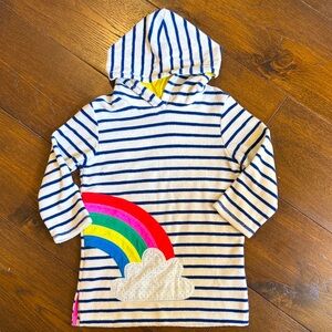 Mini Boden - Girls’ Blue Striped Towelling Throw-On w/Rainbow Coverup - Size:5-6